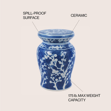 Cherry Blossom 17.75" Ceramic Garden Stool - JONATHAN Y